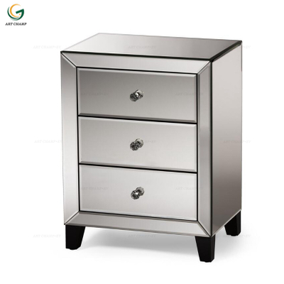 Modern Bedroom Furniture Mirror Night Stand With 3 Slim Drawers