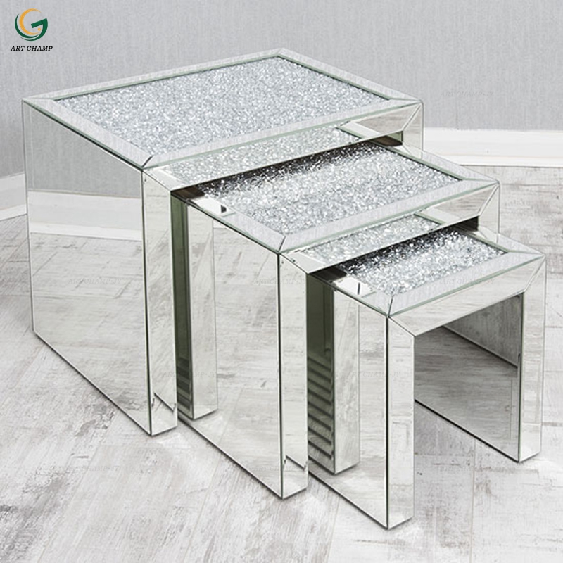 Set 3 Furniture Living Room Modern Nesting Wood Mirrored Coffee Table Set 3 Furniture Living Room Modern, Mirrored Coffee Table Set Of 3